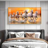 Seven White Running Horses with Sunrise Premium Acrylic Floating Wall Painting - Decor Smart