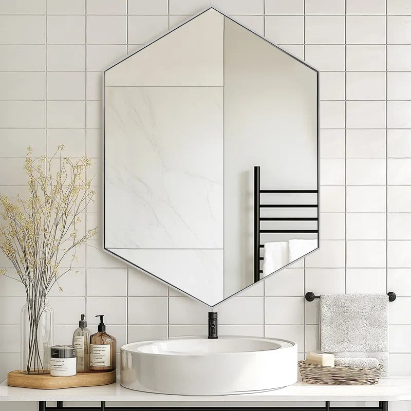Sharp Grey Edge Hexagon Mirror Cabinet for Contemporary Spaces