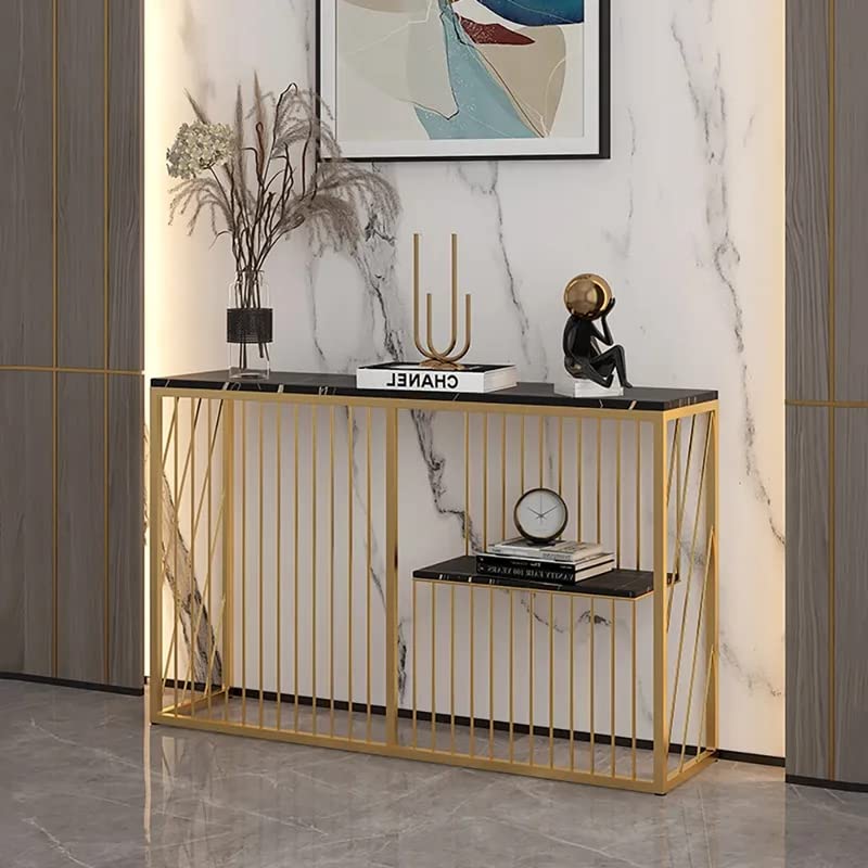 Shelf Sintered Stone Top Black & Gold Console Table - Decor Smart