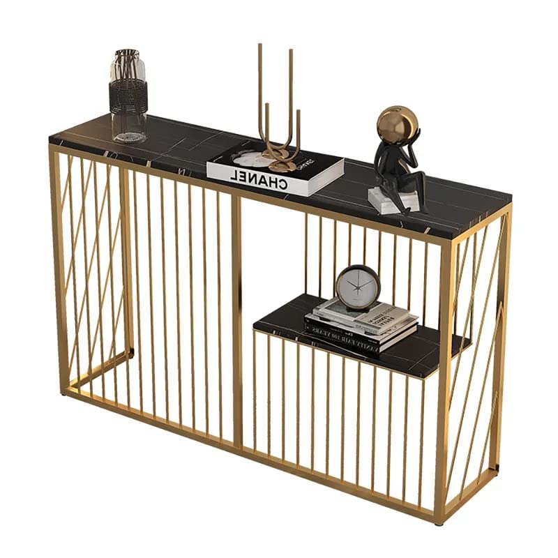 Shelf Sintered Stone Top Black & Gold Console Table - Decor Smart