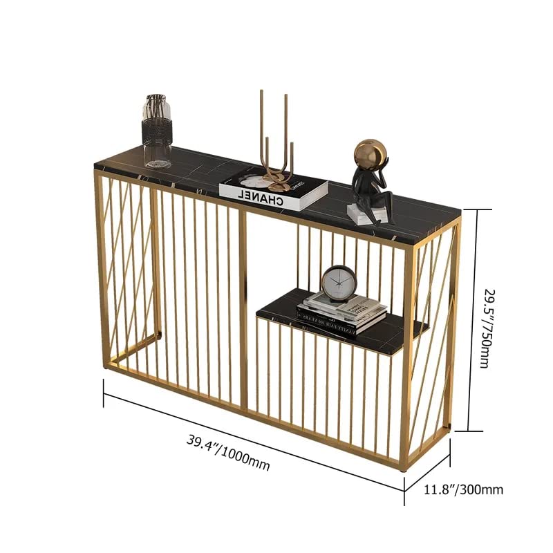 Shelf Sintered Stone Top Black & Gold Console Table - Decor Smart
