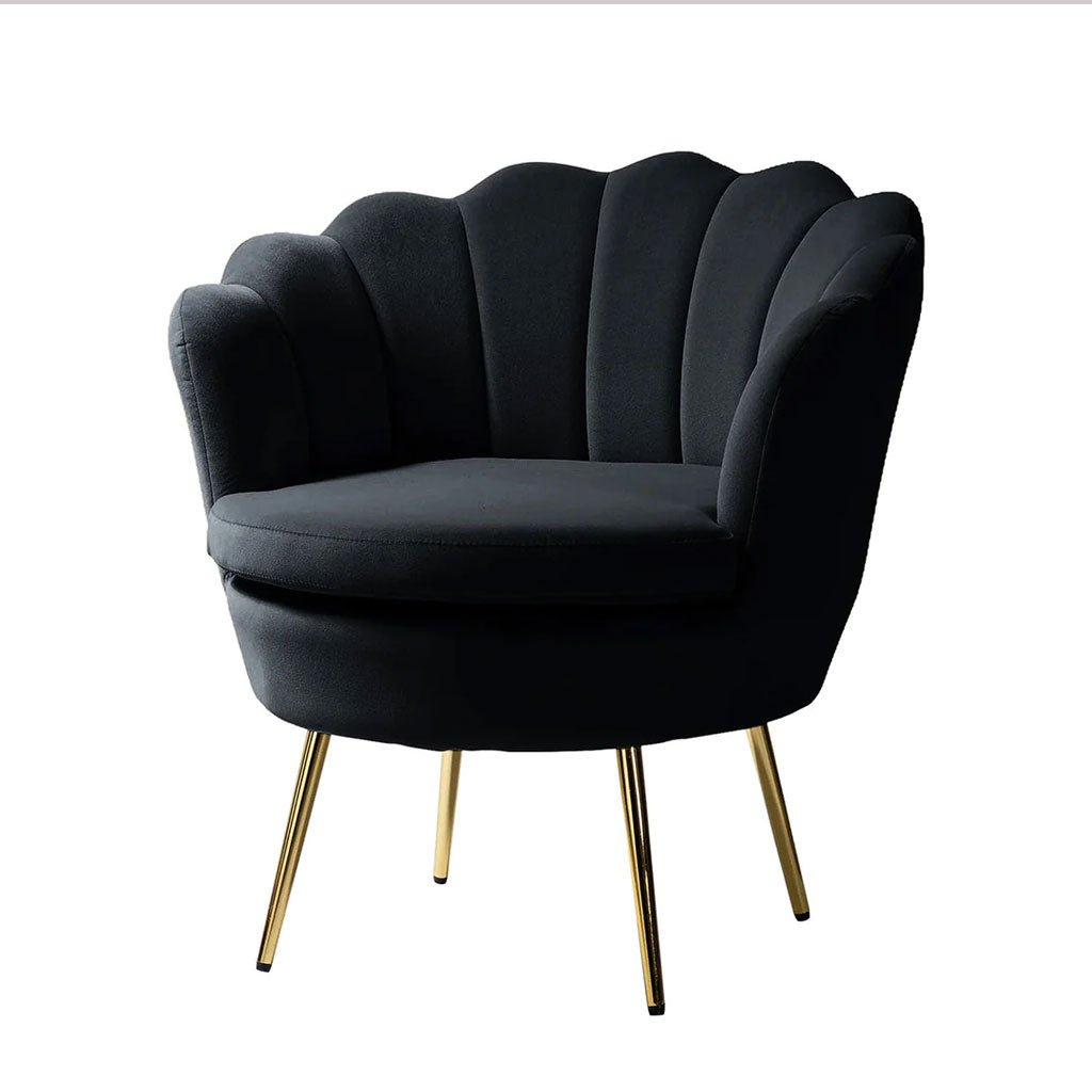 Shell Motif Luxury Design Black Velvet Lounge Chair - Decor Smart