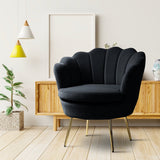 Shell Motif Luxury Design Black Velvet Lounge Chair - Decor Smart