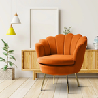 Shell Motif Luxury Design Orange Velvet Accent Chair