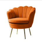 Shell Motif Luxury Design Orange Velvet Accent Chair