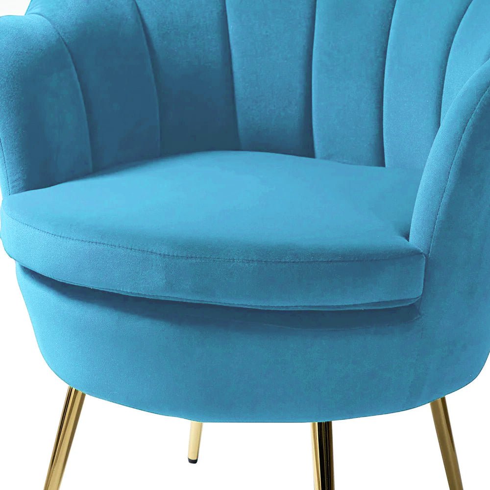 Shell Motif Luxury Sky Blue Velvet Comfy Lounge Chair - Decor Smart