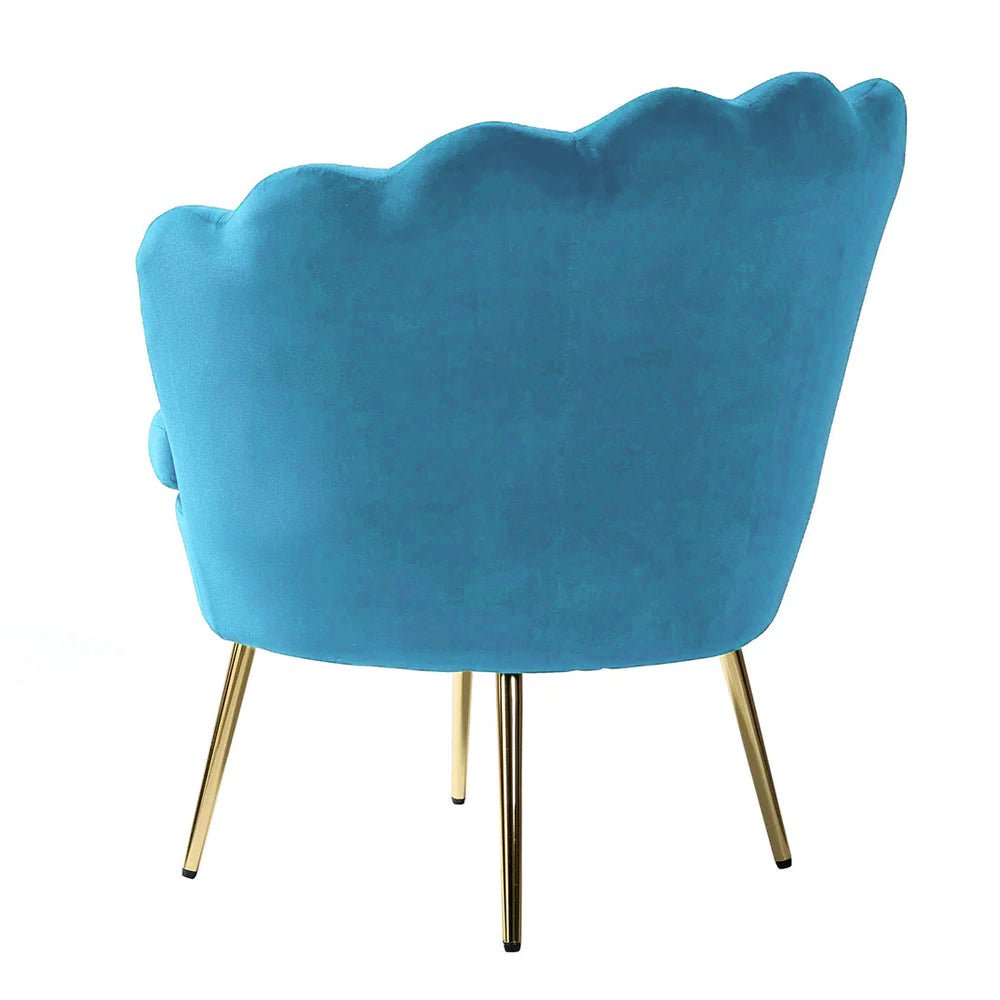 Shell Motif Luxury Sky Blue Velvet Comfy Lounge Chair - Decor Smart