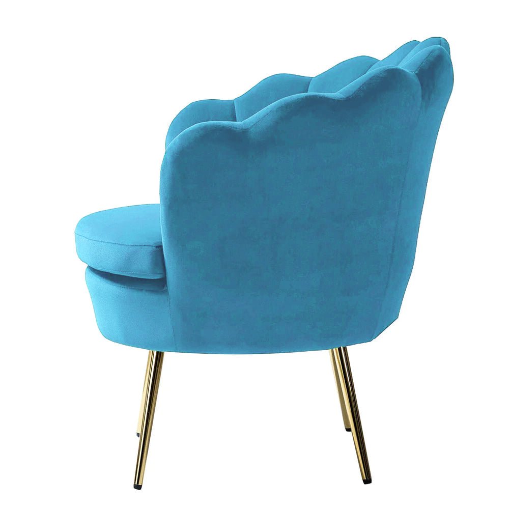 Shell Motif Luxury Sky Blue Velvet Comfy Lounge Chair - Decor Smart