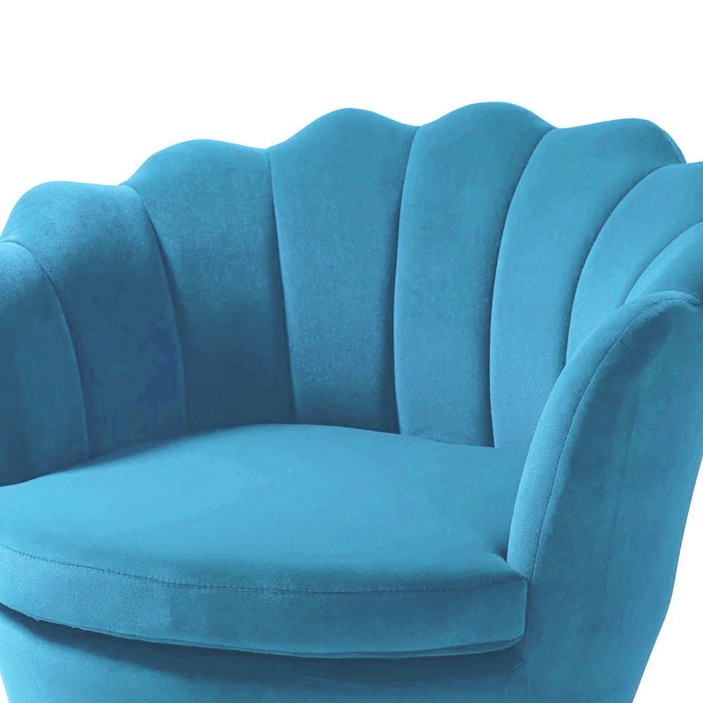 Shell Motif Luxury Sky Blue Velvet Comfy Lounge Chair - Decor Smart