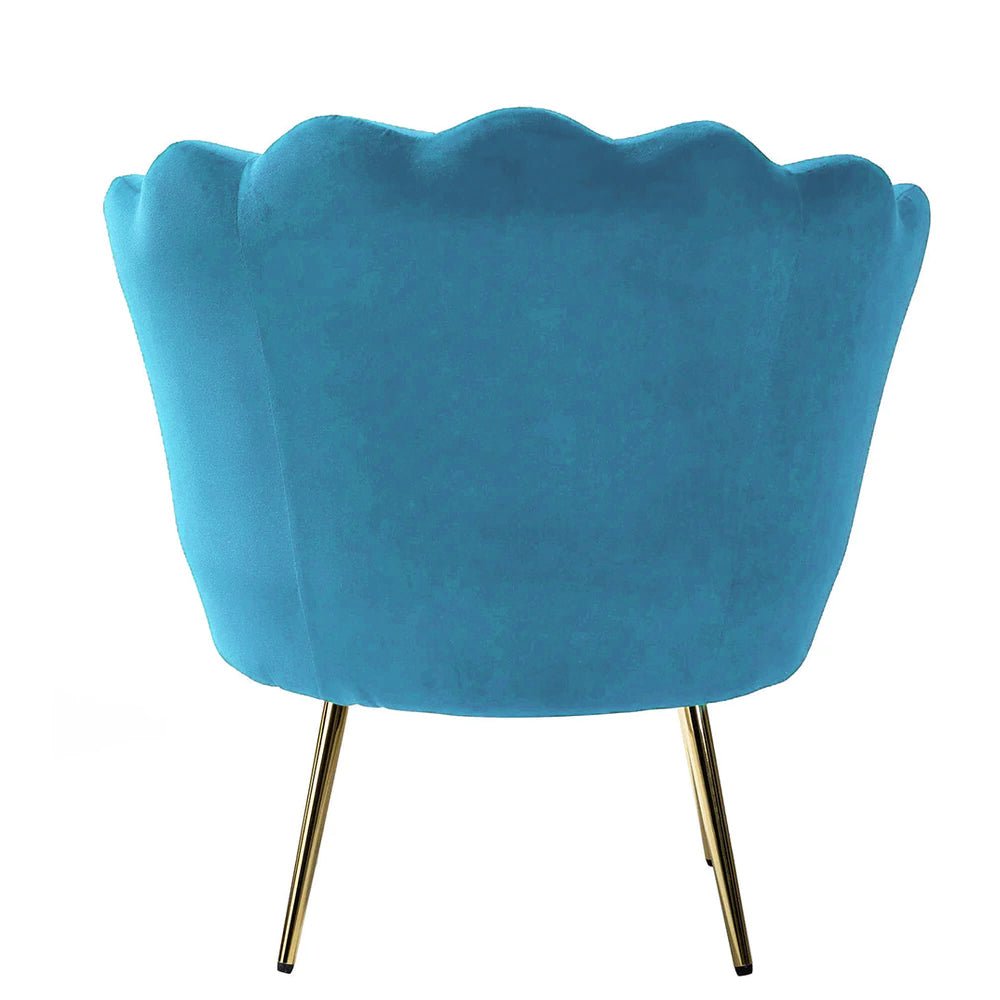 Shell Motif Luxury Sky Blue Velvet Comfy Lounge Chair - Decor Smart