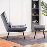 Shiny Grey Leather Finish Armchair with Footrest & Cushion - Decor Smart