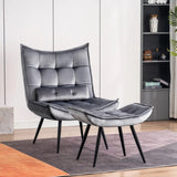 Shiny Grey Leather Finish Armchair with Footrest & Cushion - Decor Smart