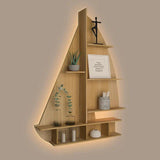 Ship Backlit Designer Wooden Wall Shelf / Book Shelf / Night Light, Oak Finish - Decor Smart