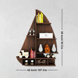 Ship Backlit Designer Wooden Wall Shelf / Book Shelf / Night Light, Walnut Finish - Decor Smart