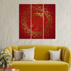 Shree Ganesha Face Canvas Wall Painting of Three Panels