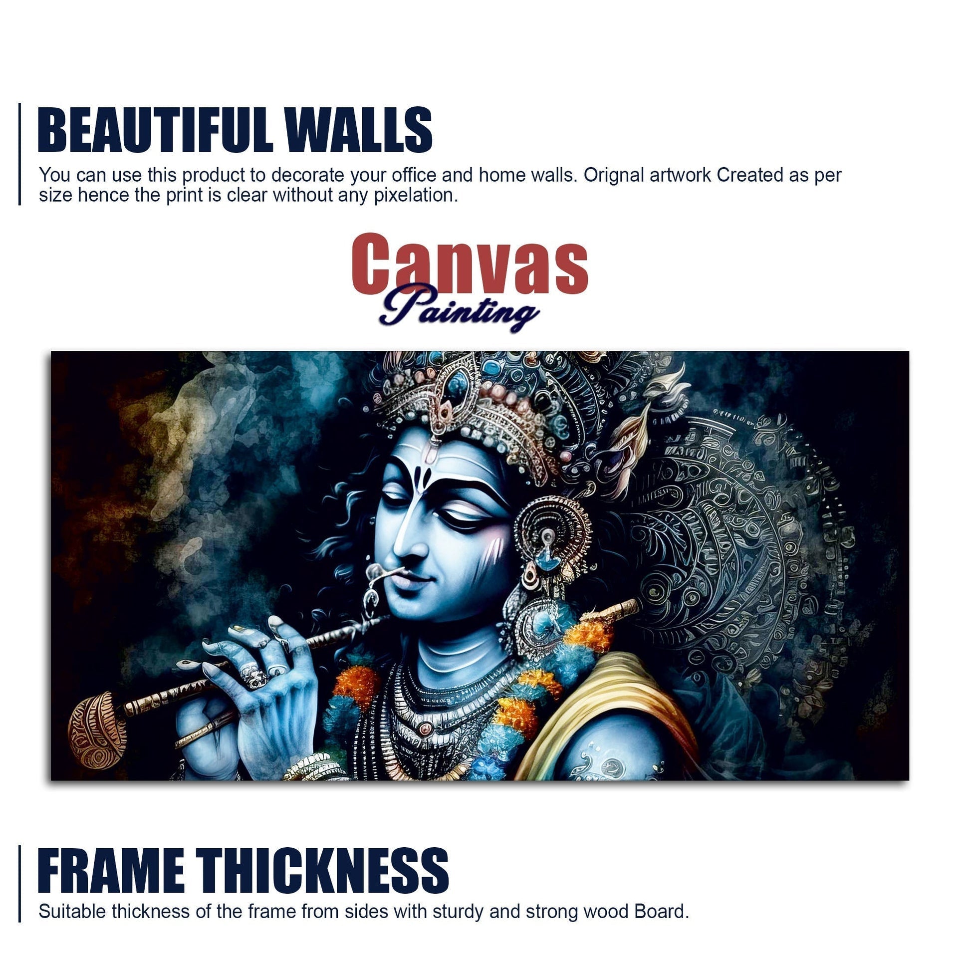 Shree Krishna Playing with Flute Canvas Wall Painting - Decor Smart