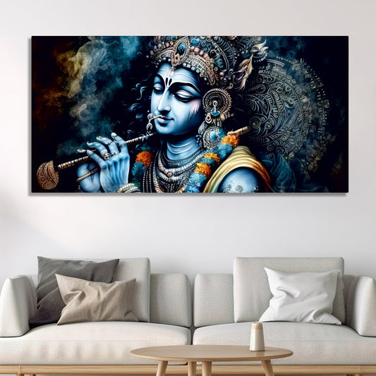 Shree Krishna Playing with Flute Canvas Wall Painting - Decor Smart