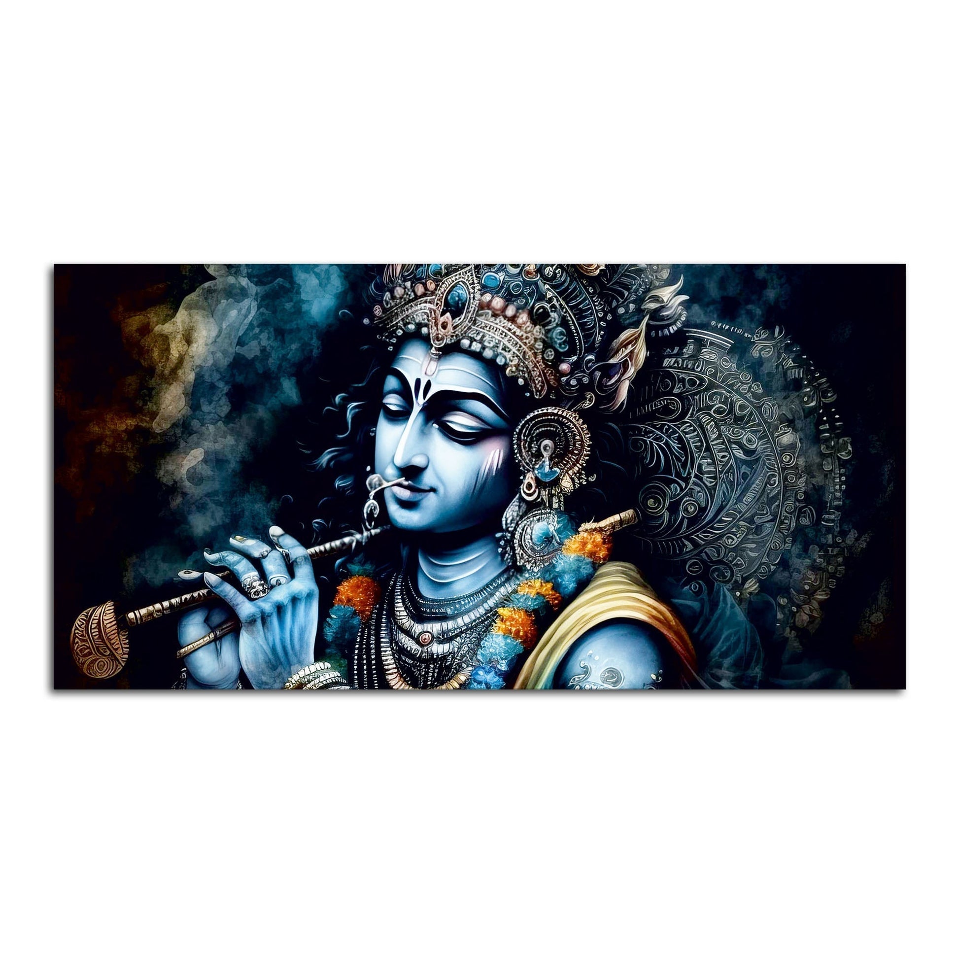 Shree Krishna Playing with Flute Canvas Wall Painting - Decor Smart