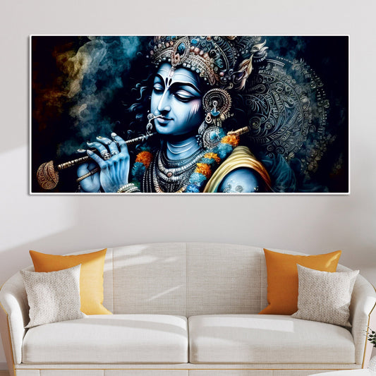 Shree Krishna Playing with Flute Canvas Wall Painting - Decor Smart