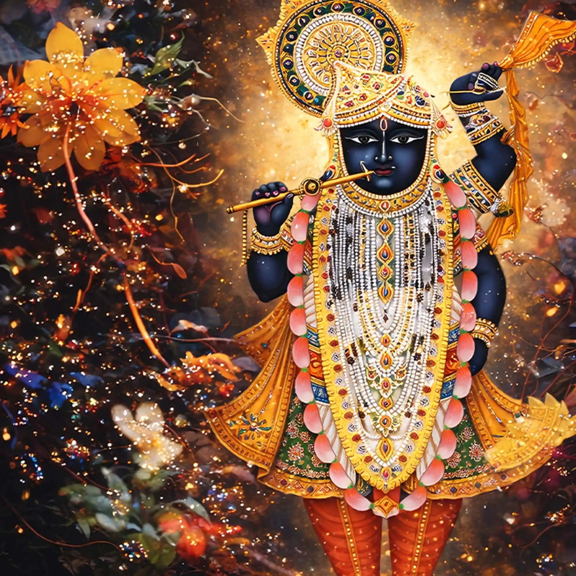 Shrinath Ji Bhagwan Crystal Glass Wall Painting with Floral Glow