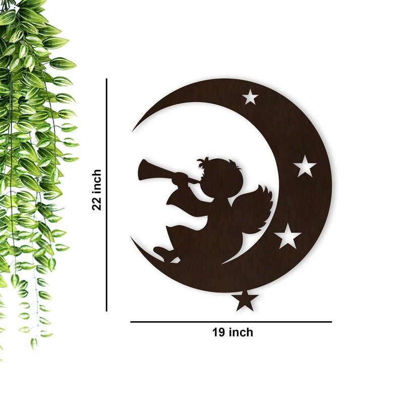 Silhouette Angel Backlit Wooden Wall Hanging with LED Night Light Walnut Finish - Decor Smart
