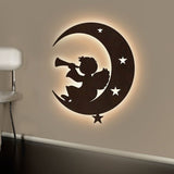 Silhouette Angel Backlit Wooden Wall Hanging with LED Night Light Walnut Finish - Decor Smart