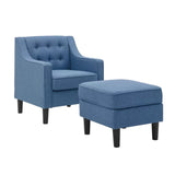 Sky Blue Color Tufted Comfy Accent Chair with Ottoman - Decor Smart