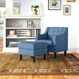 Sky Blue Color Tufted Comfy Accent Chair with Ottoman - Decor Smart