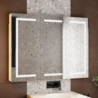 Sleek LED Mirror Cabinet with Tri-Fold Doors and Interior Storage