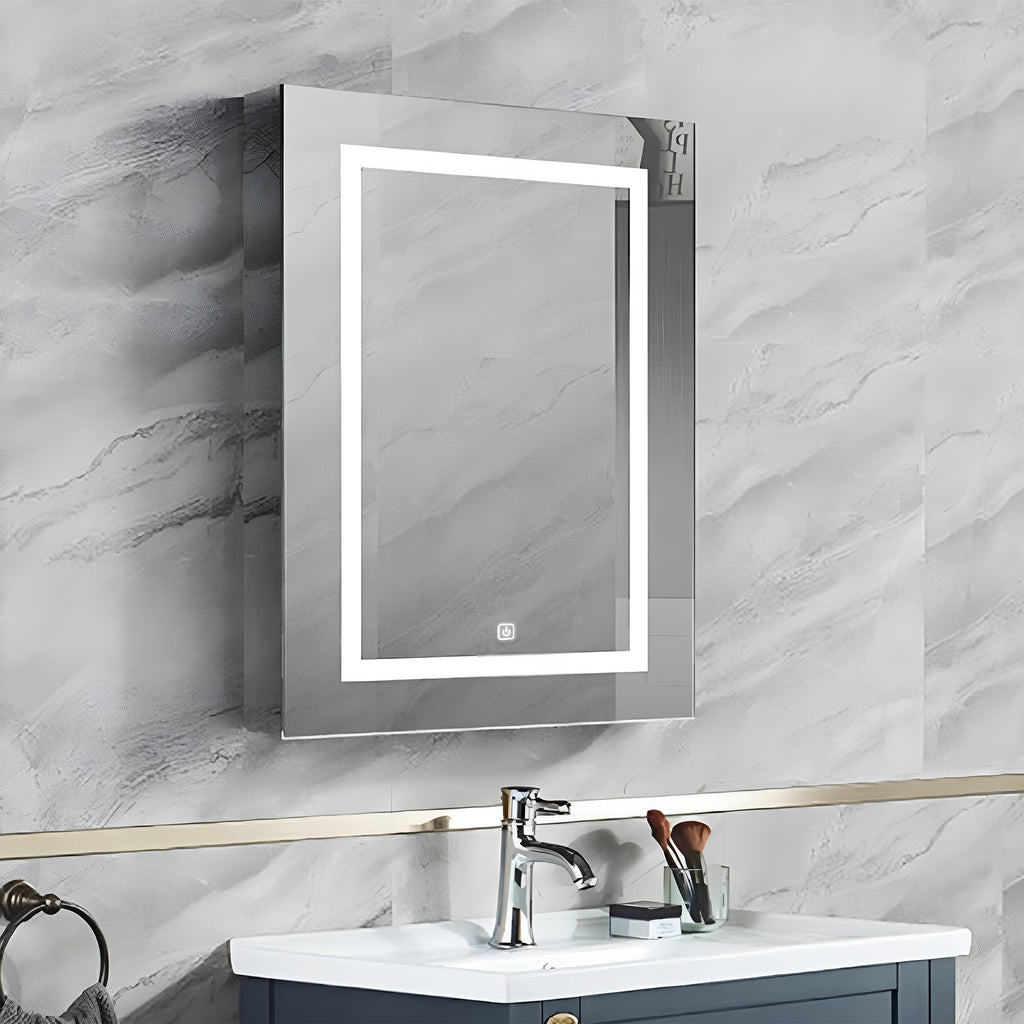Sleek Reflective LED Cabinet Mirror for Bathroom with Hidden Storage