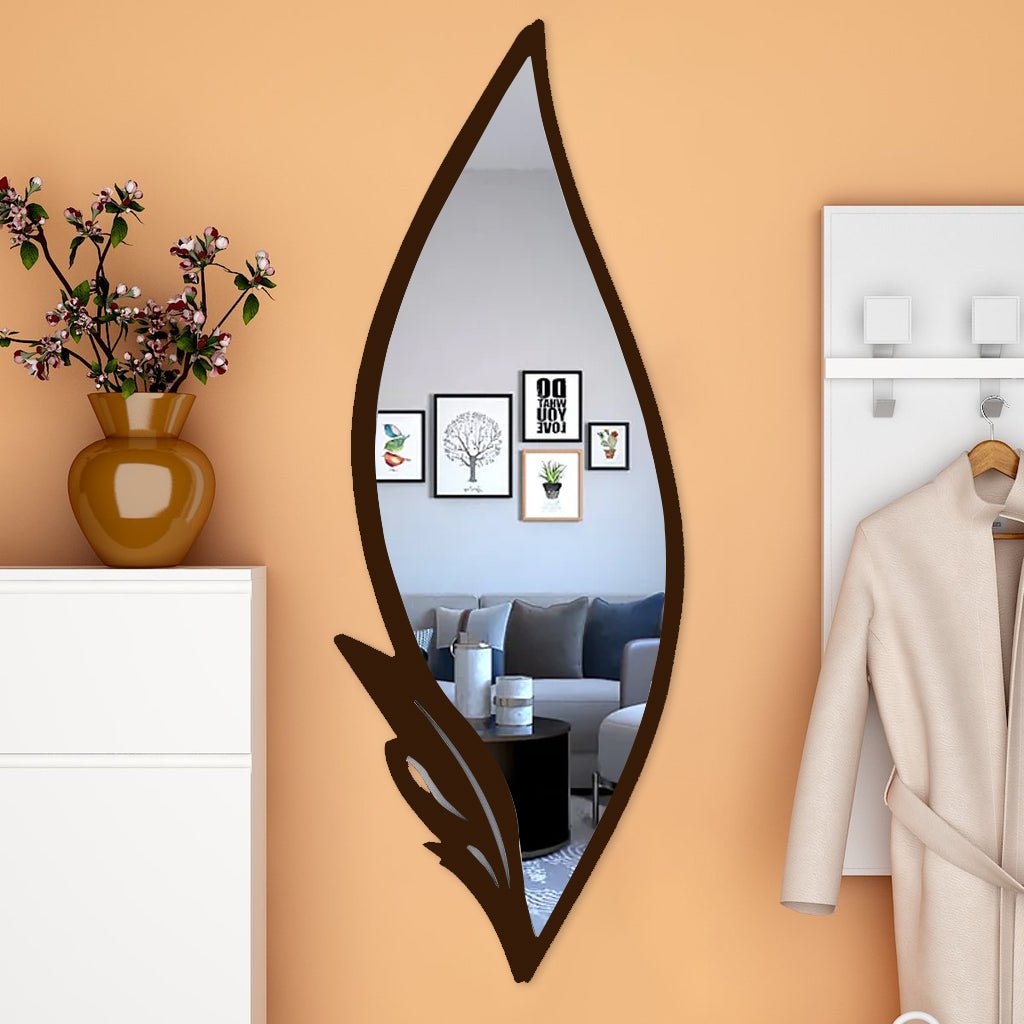 Slender Big Leafs Vanity Mirror with Metallic Brown Finish Frame - Decor Smart