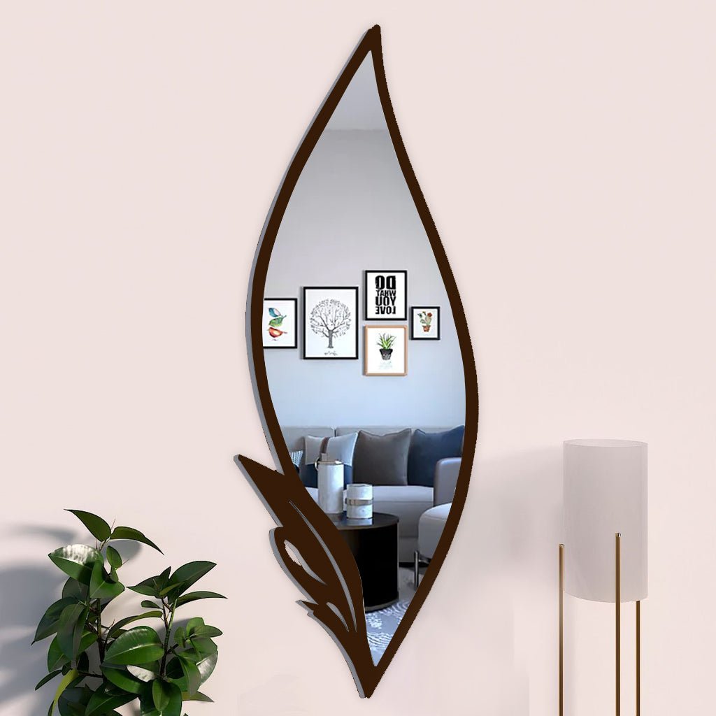 Slender Big Leafs Vanity Mirror with Metallic Brown Finish Frame - Decor Smart