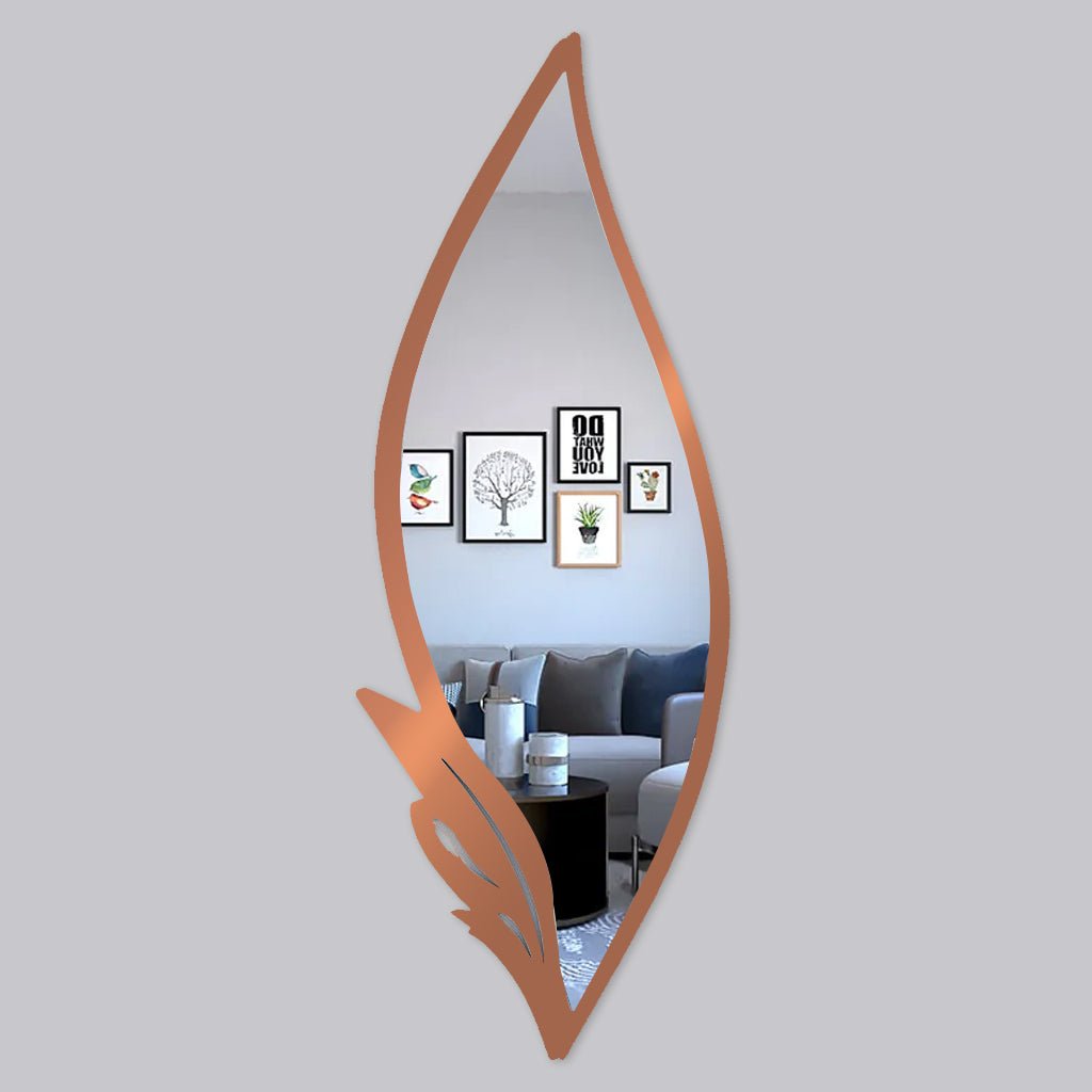 Slender Big Leafs Vanity Mirror with Metallic Copper Finish Frame - Decor Smart
