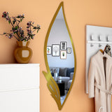 Slender Big Leafs Vanity Mirror with Metallic Golden Finish Frame - Decor Smart