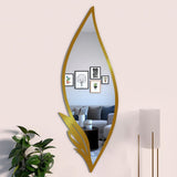 Slender Big Leafs Vanity Mirror with Metallic Golden Finish Frame - Decor Smart