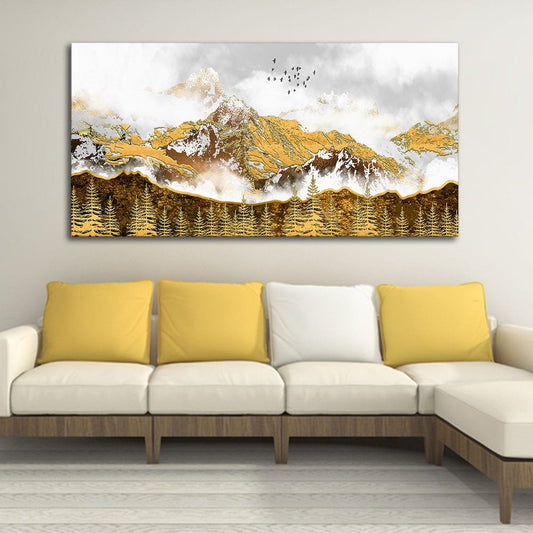 Smoke Cloud Golden Mountain Peak Canvas Wall Painting - Decor Smart
