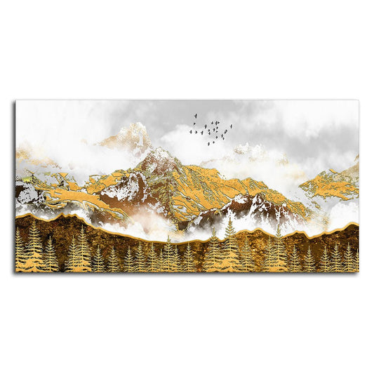 Smoke Cloud Golden Mountain Peak Canvas Wall Painting - Decor Smart