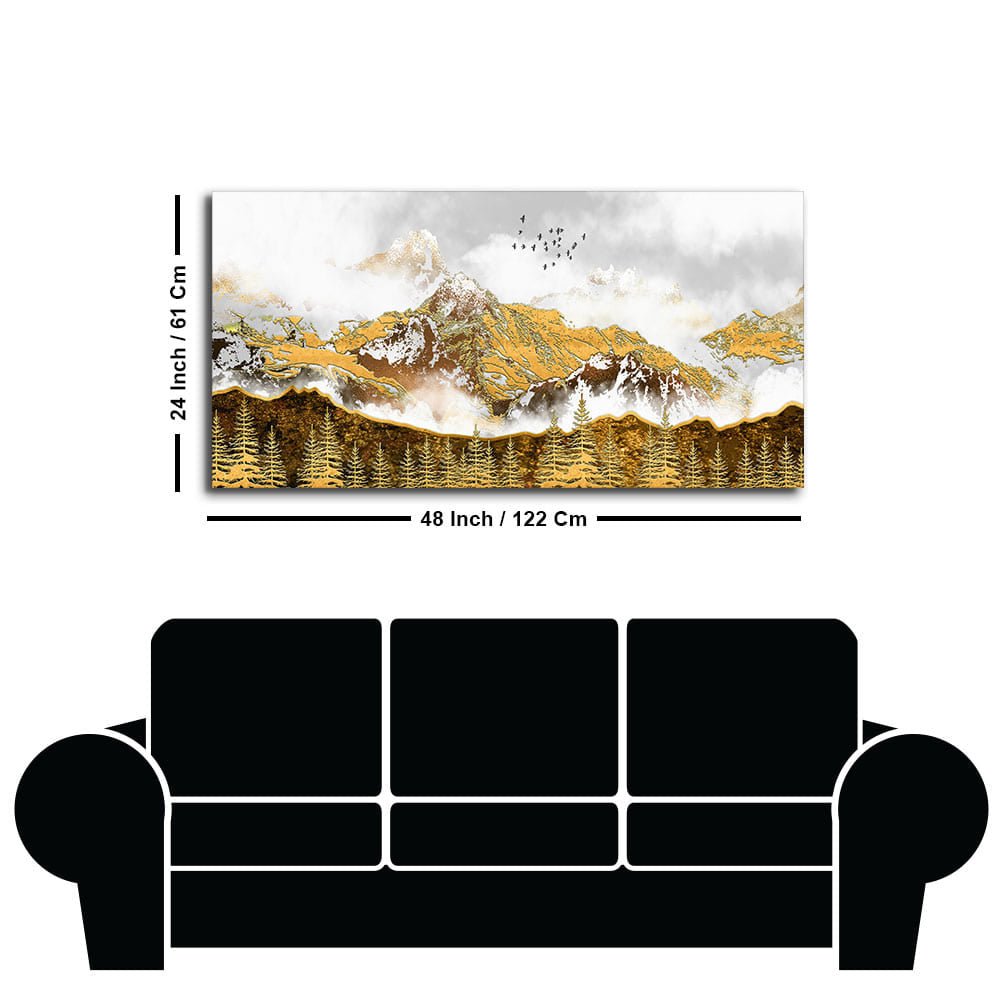 Smoke Cloud Golden Mountain Peak Canvas Wall Painting - Decor Smart