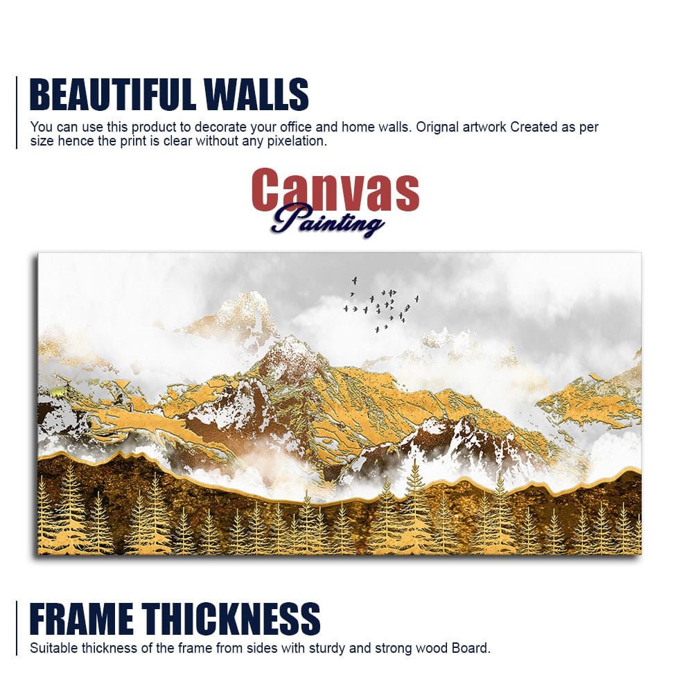 Smoke Cloud Golden Mountain Peak Canvas Wall Painting - Decor Smart