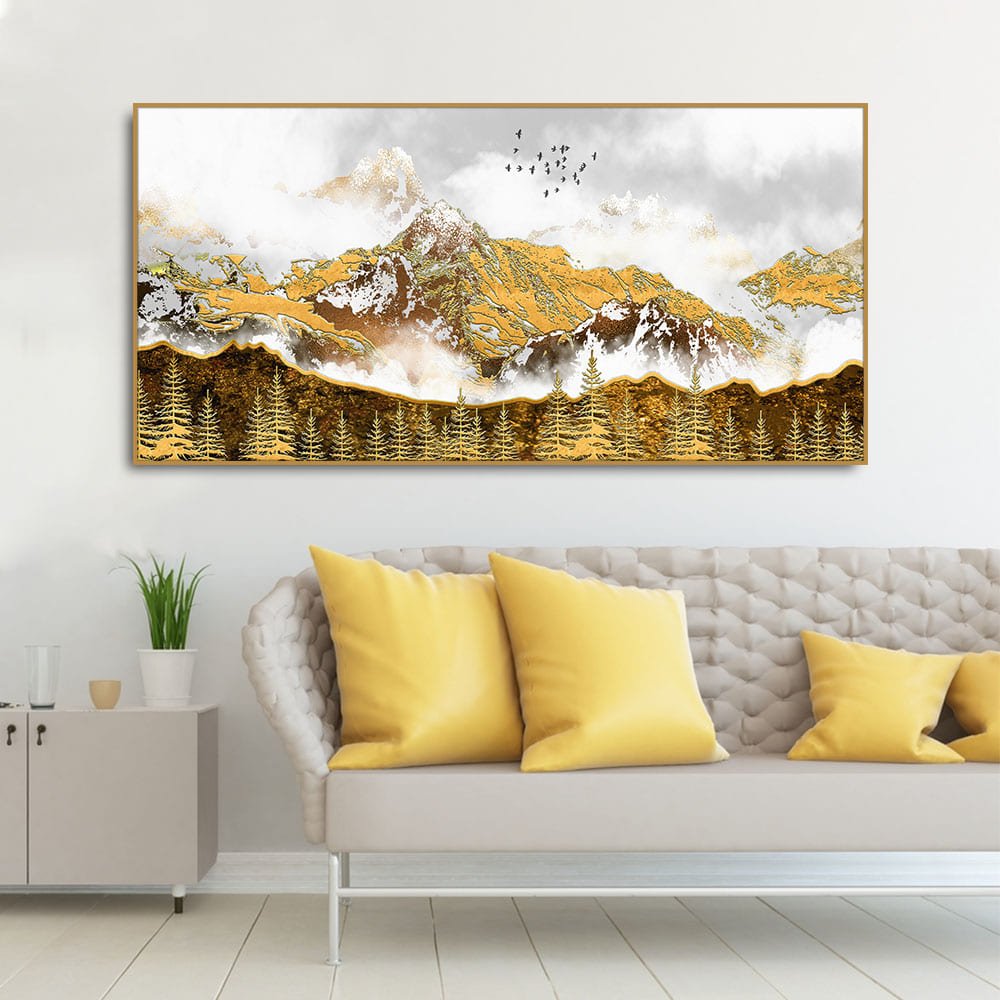 Smoke Cloud Golden Mountain Peak Canvas Wall Painting - Decor Smart