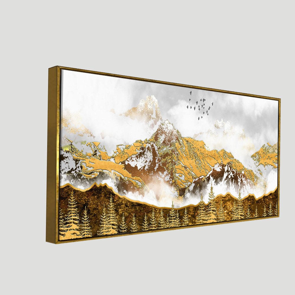 Smoke Cloud Golden Mountain Peak Canvas Wall Painting - Decor Smart