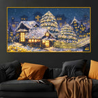 Snow Village Night Scene Crystal Glass Wall Painting for Luxury Decor