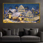 Snow Village Night Scene Crystal Glass Wall Painting for Luxury Decor