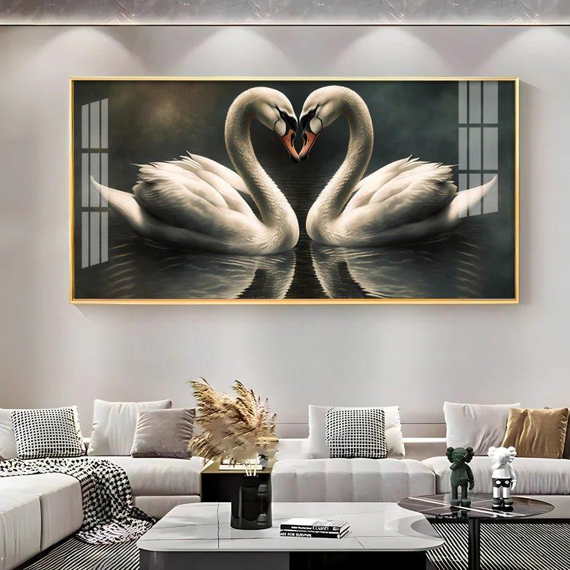 Soulful Vibrant Two Swan Premium Acrylic Floating Wall Painting - Decor Smart