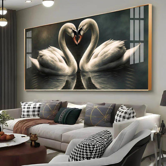 Soulful Vibrant Two Swan Premium Acrylic Floating Wall Painting - Decor Smart