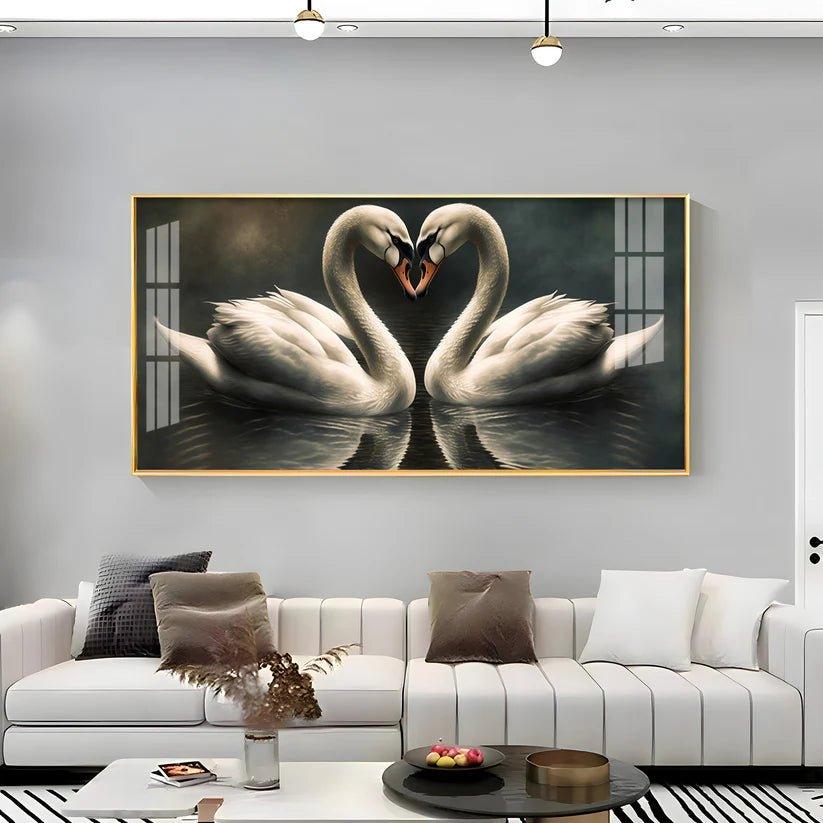 Soulful Vibrant Two Swan Premium Acrylic Floating Wall Painting - Decor Smart