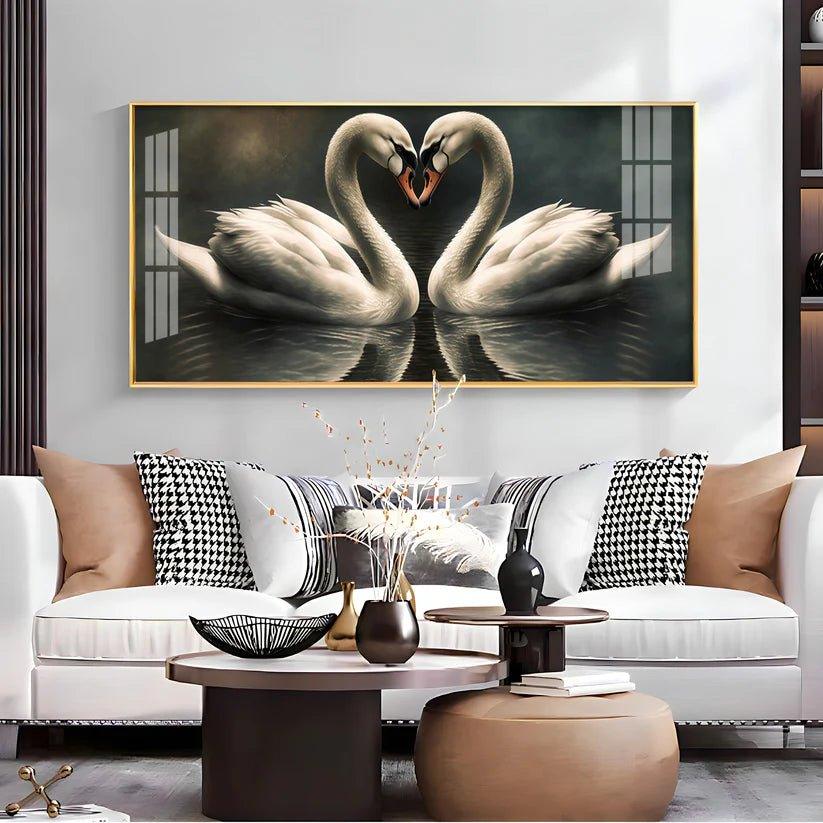 Soulful Vibrant Two Swan Premium Acrylic Floating Wall Painting - Decor Smart