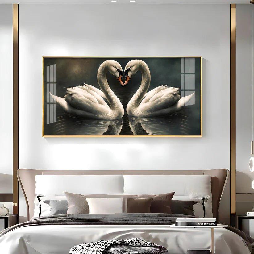 Soulful Vibrant Two Swan Premium Acrylic Floating Wall Painting - Decor Smart