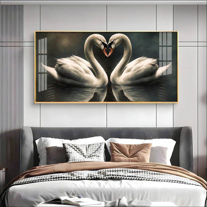 Soulful Vibrant Two Swan Premium Acrylic Floating Wall Painting - Decor Smart