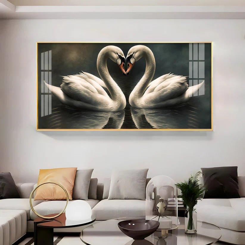 Soulful Vibrant Two Swan Premium Acrylic Floating Wall Painting - Decor Smart